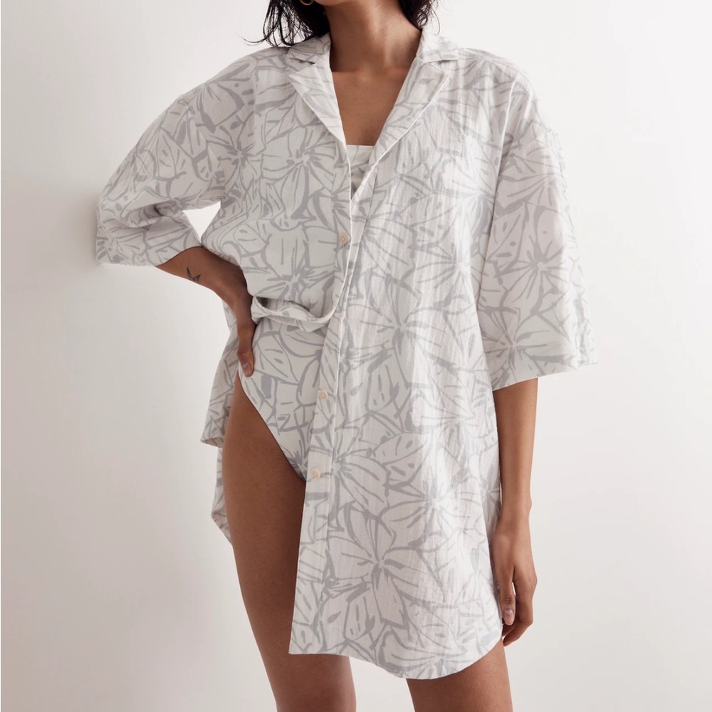 Madewell Plus Lightspun Cover-Up Mini Shirtdress in Abstract Flora